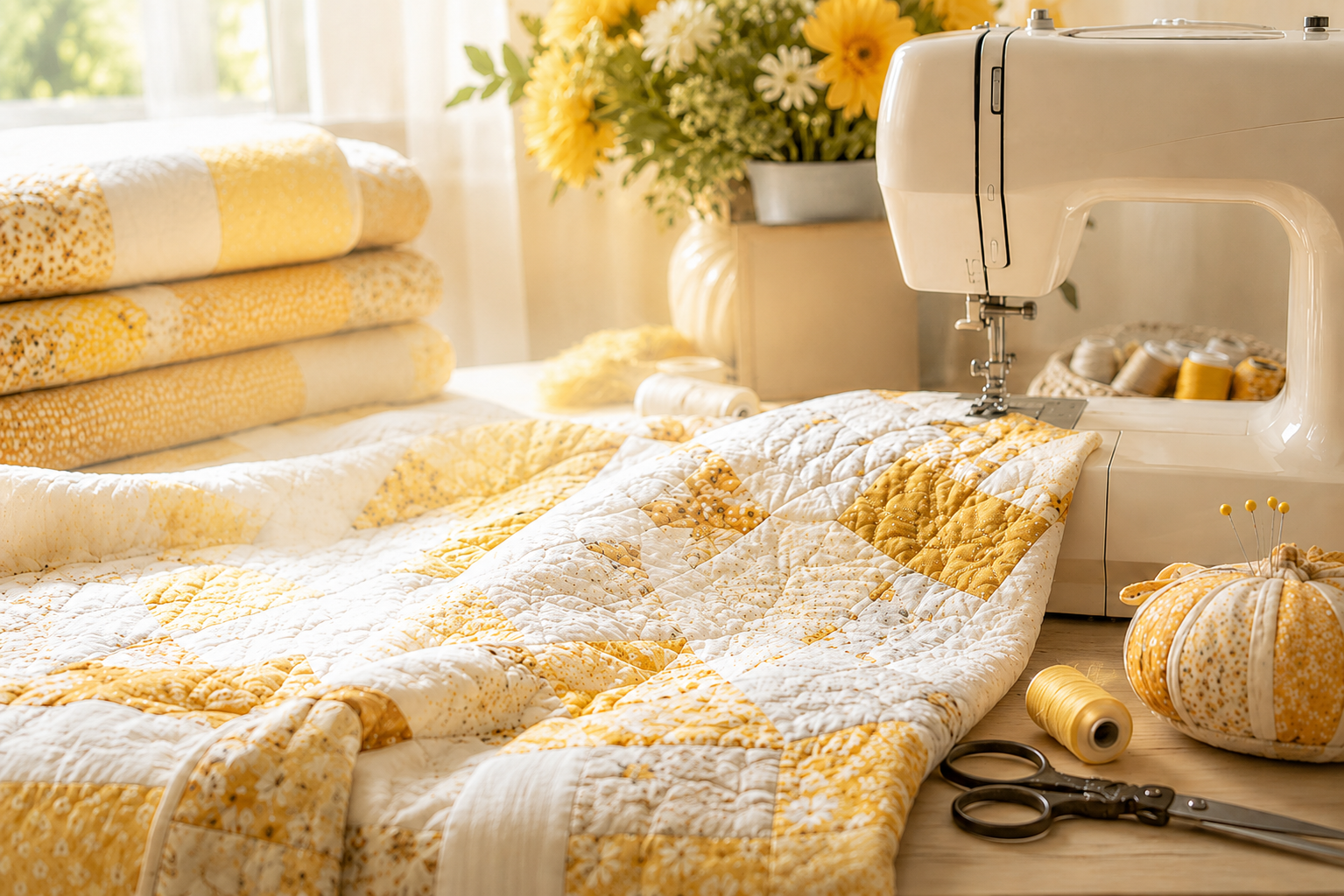 Quilts and sewing supplies